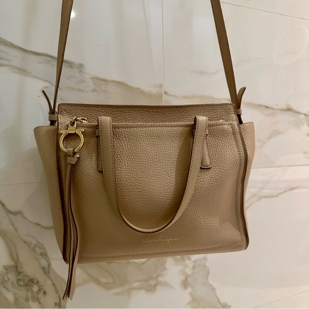 Salvatore Ferragamo Small Crossbody Tote in Bisque Leather